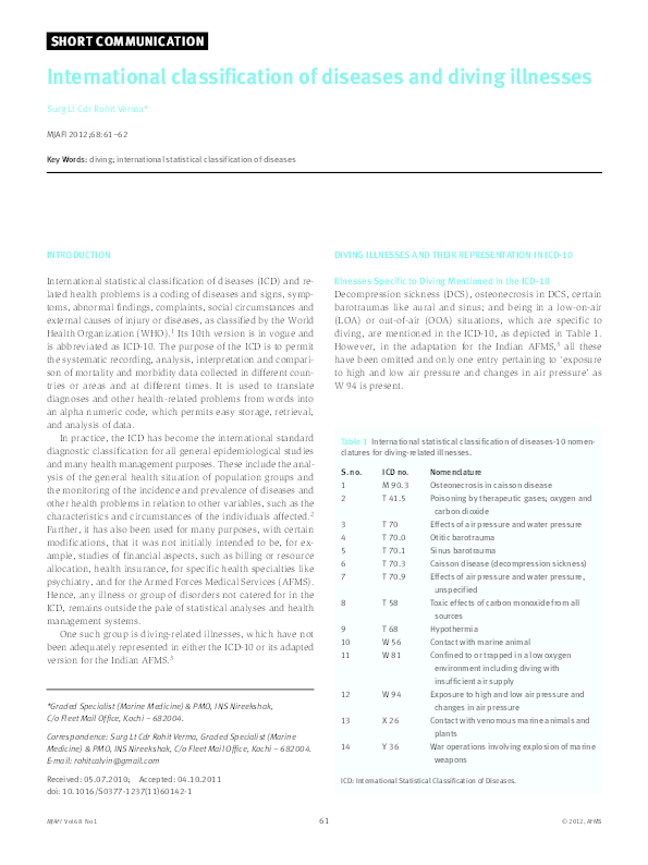 (PDF) International classification of diseases and diving illnesses