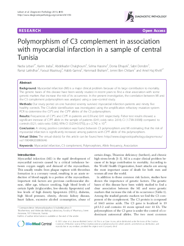 (PDF) Polymorphism of C3 complement in association with myocardial ...