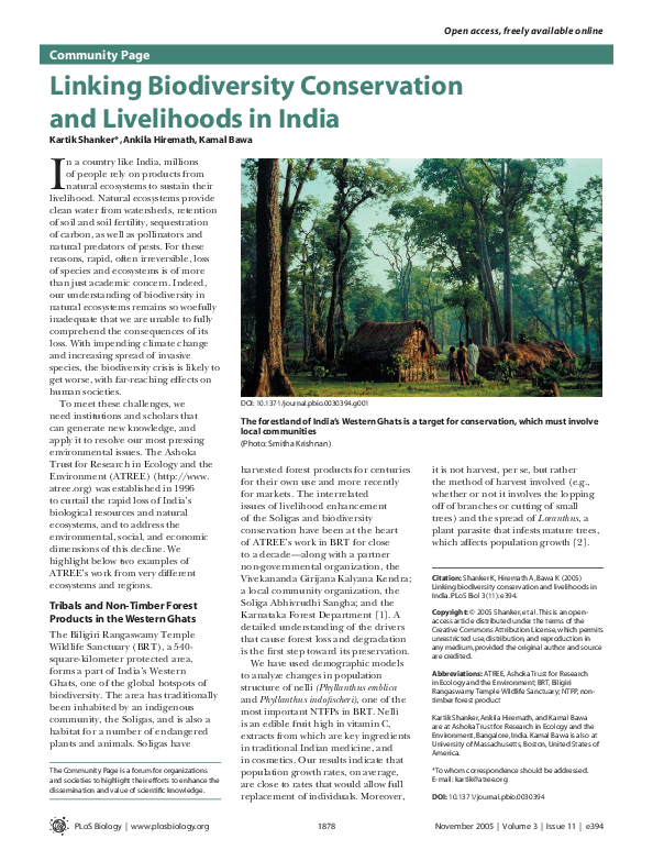 (PDF) Linking Biodiversity Conservation and Livelihoods in India