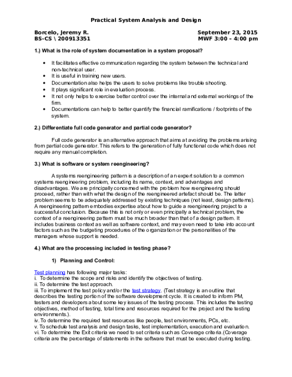 (DOC) Role of System Documentation in a System Proposal