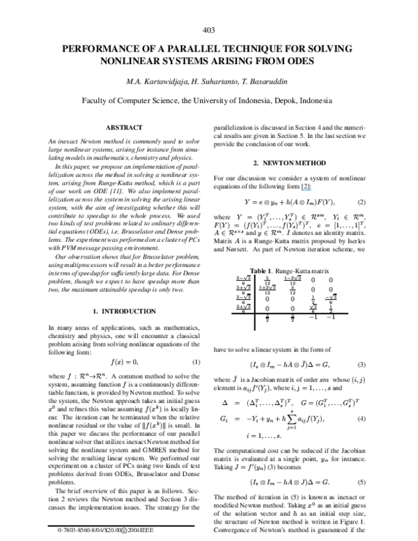 (PDF) Performance of a parallel technique for solving nonlinear systems ...