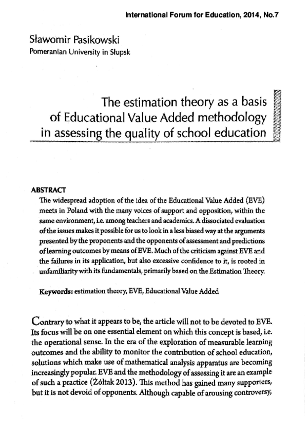 (PDF) The estimation theory as a basic of Educational Value Added ...