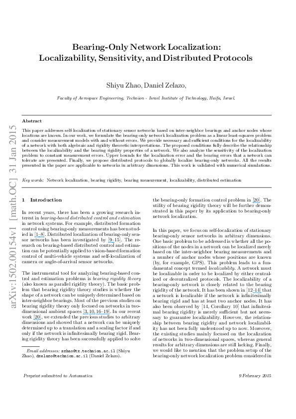 (PDF) Bearing-Only Network Localization: Localizability, Sensitivity ...