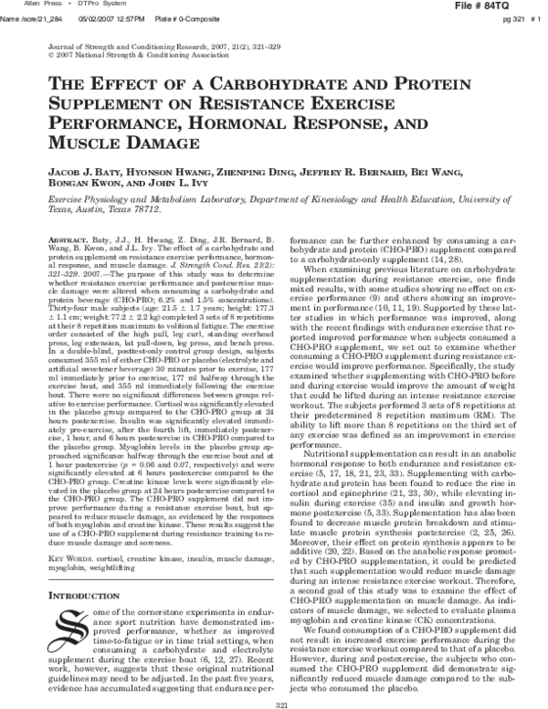 (PDF) The Effect of a Carbohydrate and Protein Supplement on Resistance ...