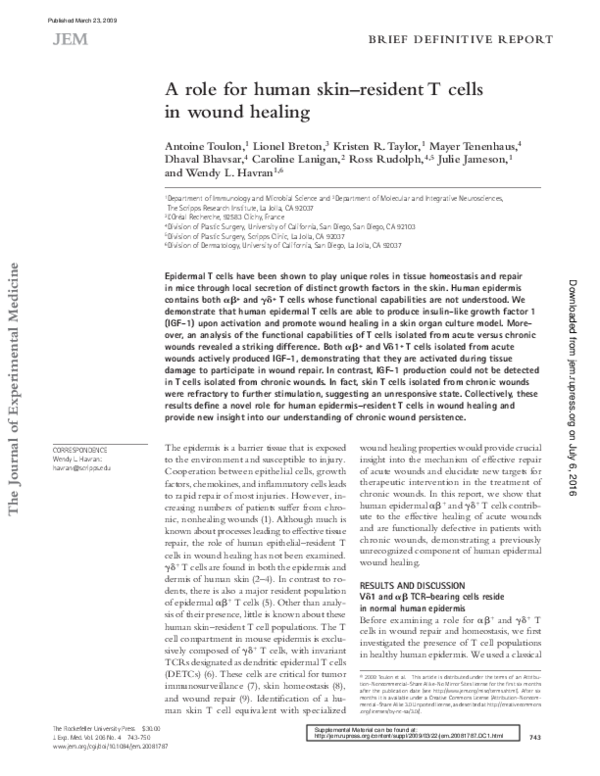 (PDF) A role for human skin-resident T cells in wound healing
