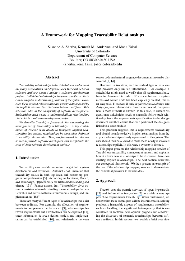 (PDF) A Framework for Mapping Traceability Relationships
