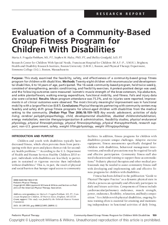(PDF) Evaluation of a Community-Based Group Fitness Program for ...