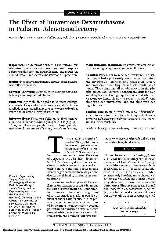 (PDF) The Effect of Intravenous Dexamethasone in Pediatric ...