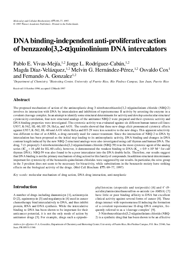 (PDF) DNA binding-independent anti-proliferative action of benzazolo[3 ...