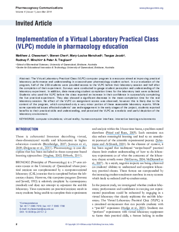 (PDF) Implementation of a Virtual Laboratory Practical Class (VLPC ...