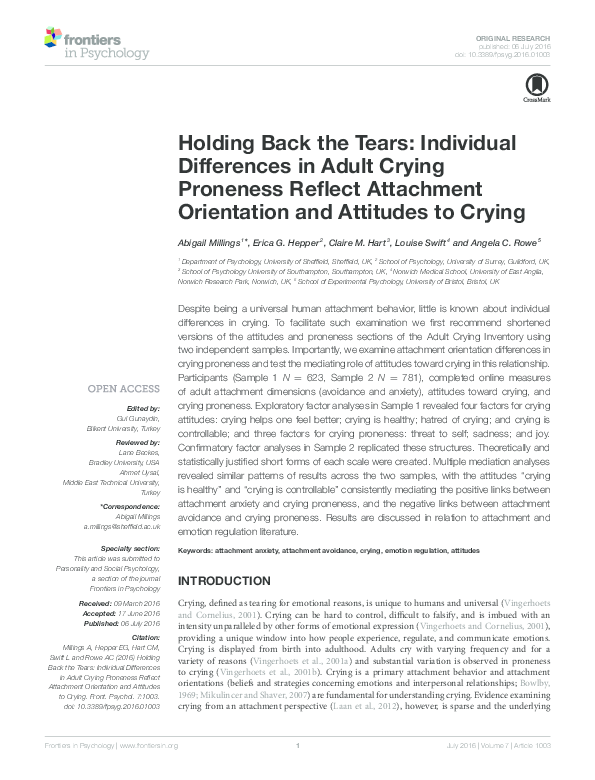 (PDF) Holding Back the Tears: Individual Differences in Adult Crying ...