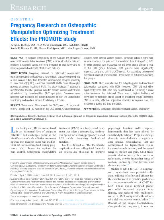 (PDF) Pregnancy Research on Osteopathic Manipulation Optimizing
