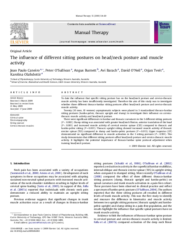 (PDF) The influence of different sitting postures on head/neck posture ...