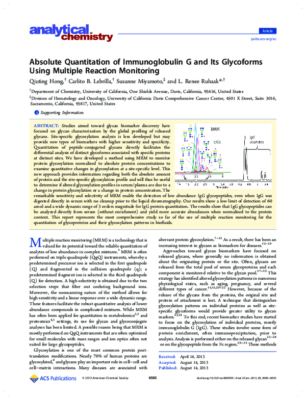 (PDF) Absolute Quantitation of Immunoglobulin G and Its Glycoforms