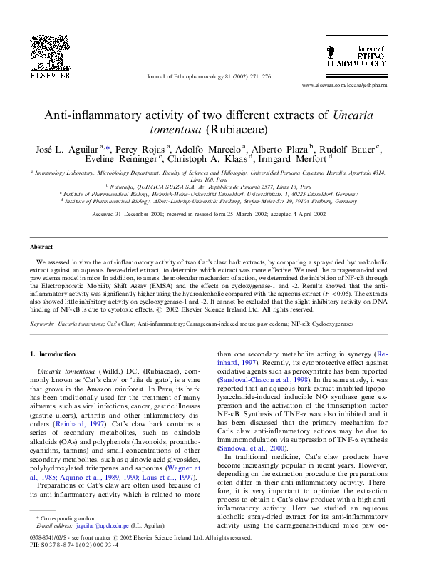 (PDF) Anti-inflammatory activity of two different extracts of Uncaria ...