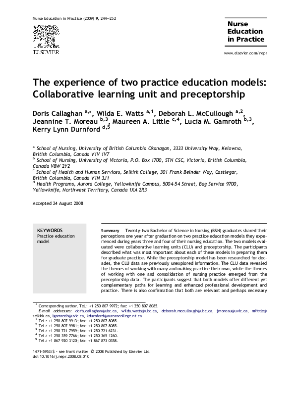(PDF) The experience of two practice education models Collaborative