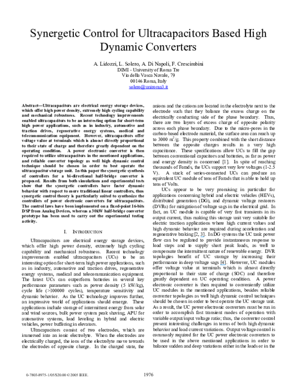 (PDF) Synergetic control for ultracapacitors based high dynamic converters