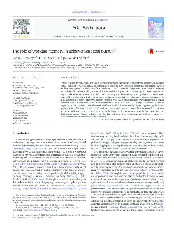 (PDF) The role of working memory in achievement goal pursuit