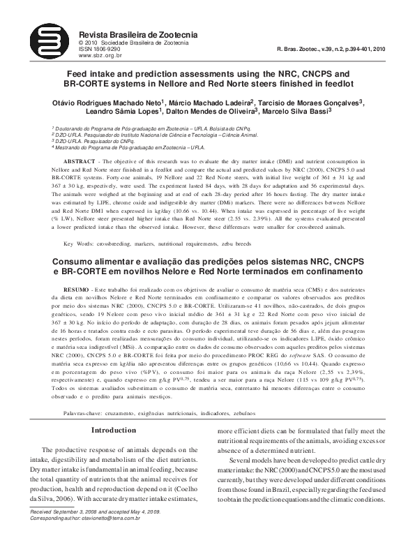 (PDF) Feed intake and prediction assessments using the NRC, CNCPS and ...