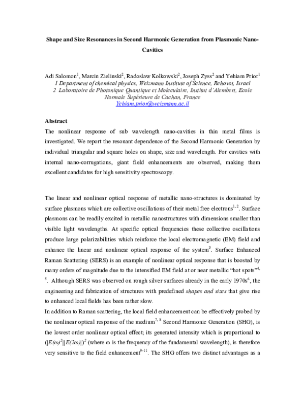 (PDF) Shape and Size Resonances in Second Harmonic Generation from ...