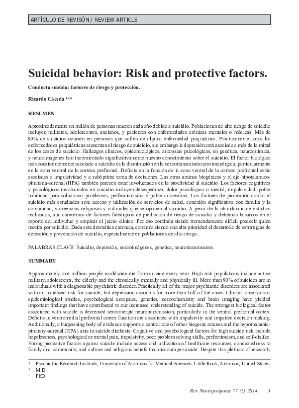 (PDF) Suicidal behavior: Risk and protective factors