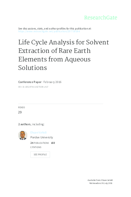 (PDF) Life Cycle Analysis for Solvent Extraction of Rare Earth Elements ...