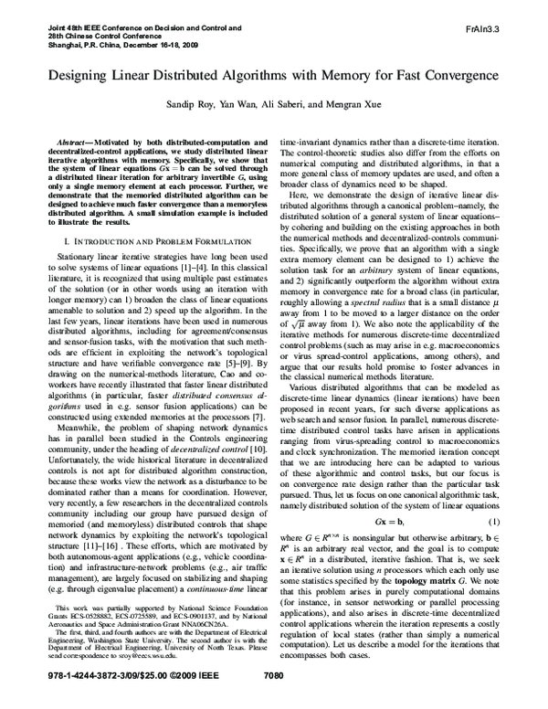 (PDF) Designing linear distributed algorithms with memory for fast ...