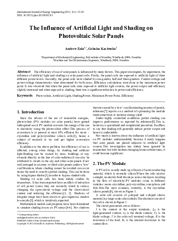(PDF) The Influence of Artificial Light and Shading on Photovoltaic