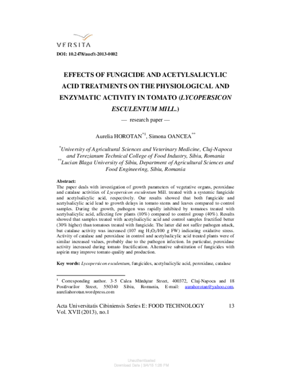 (PDF) Effects of Fungicide and Acetylsalicylic Acid Treatments on the