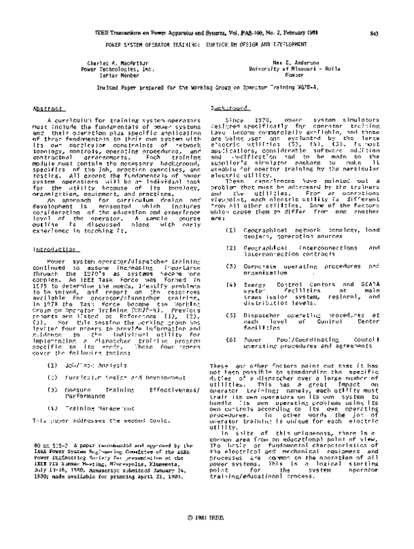 (PDF) Power System Operator Training Curriculum Design and Development
