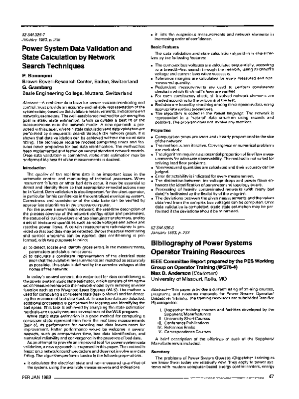 (PDF) Bibliography of Power Systems Operator Training Resources IEEE