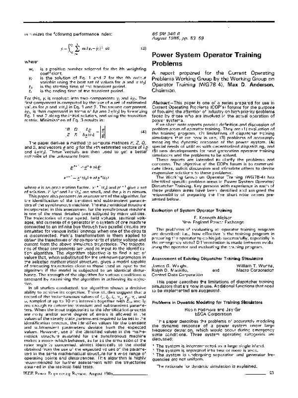(PDF) Power System Operator Training Problems Max Anderson Academia.edu