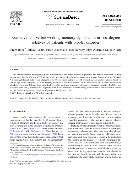 (PDF) Executive and verbal working memory dysfunction in first-degree ...