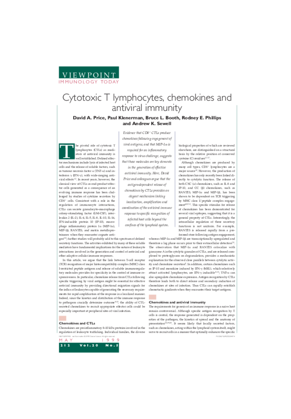 (PDF) Cytotoxic T lymphocytes, chemokines and antiviral immunity