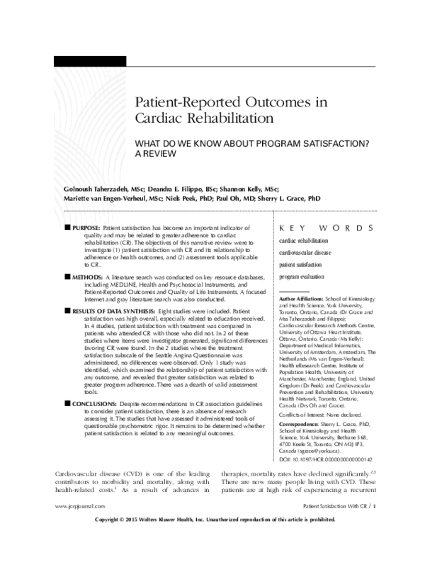 (PDF) Patient-Reported Outcomes in Cardiac Rehabilitation WHAT DO WE ...