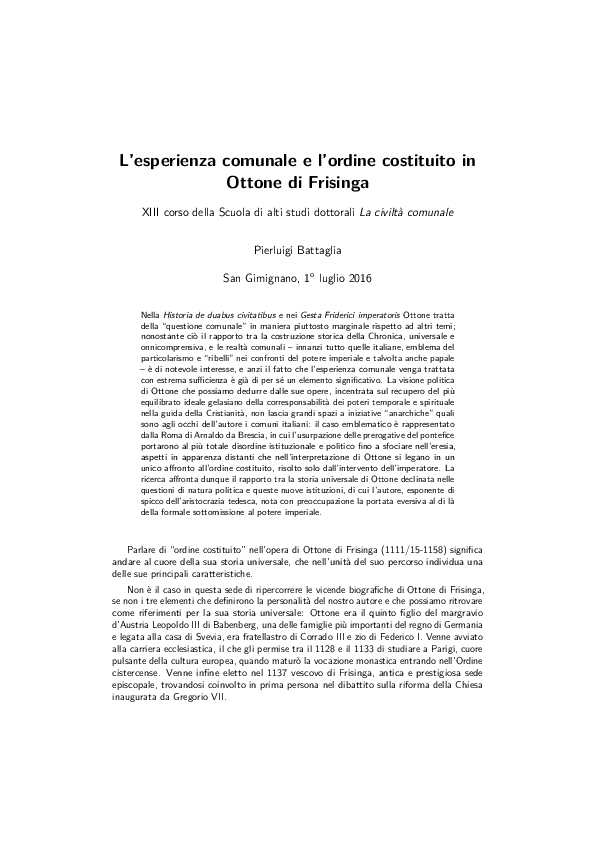 (PDF) L'esperienza comunale e l'ordine costituito in Ottone di Frisinga
