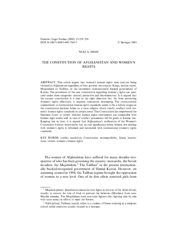 (PDF) The Constitution of Afghanistan and Women’s Rights niaz shah