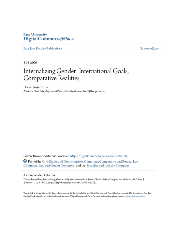 (PDF) Internalizing Gender: International Goals, Comparative Realities ...