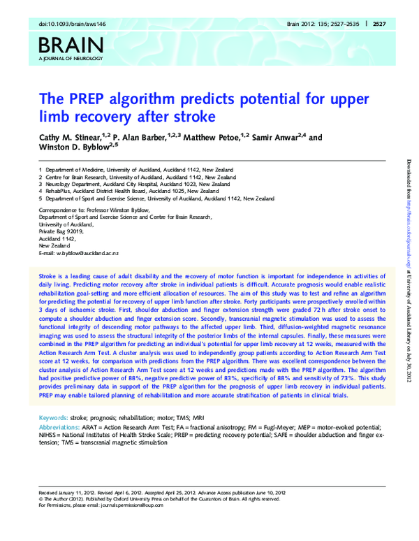 (PDF) The PREP algorithm predicts potential for upper limb recovery ...