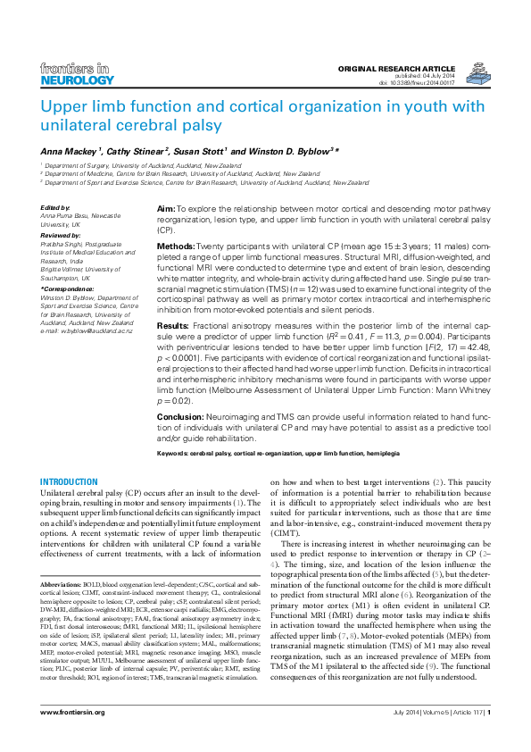 (PDF) Upper limb function and cortical organization in youth with ...