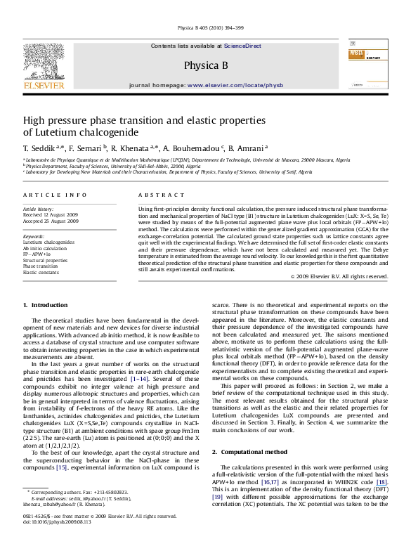 (PDF) High Pressure Phase Transition and Elastic Properties of Lutetium ...