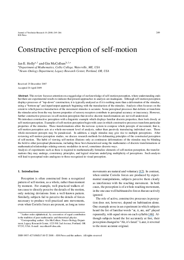 (PDF) Constructive perception of self-motion