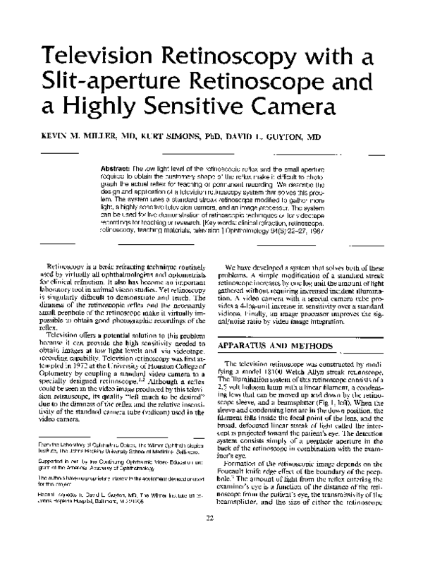 (PDF) Television Retinoscopy with a Slitaperture Retinoscope and a