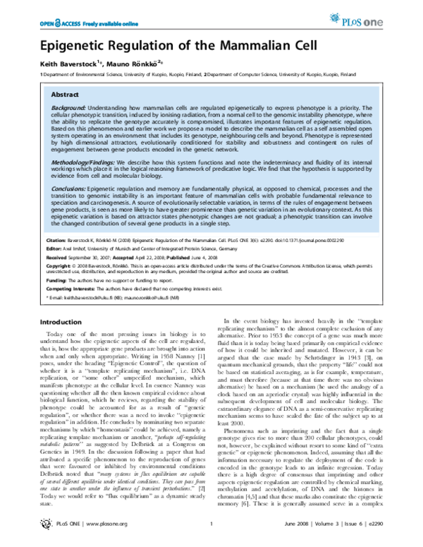 (PDF) Epigenetic Regulation of the Mammalian Cell