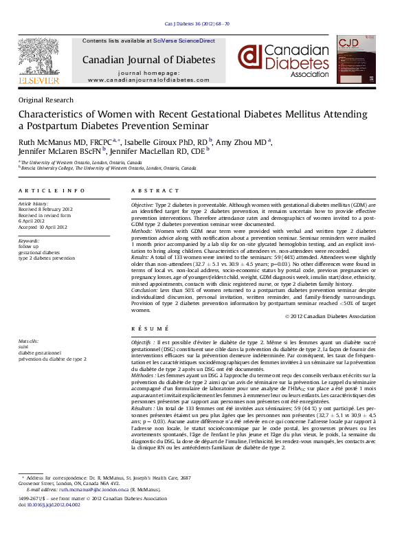 (PDF) Characteristics of Women with Recent Gestational Diabetes ...
