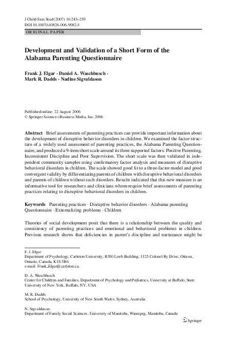 (PDF) Development and Validation of a Short Form of the Alabama ...