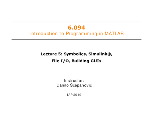 Introduction to Programming in MATLAB