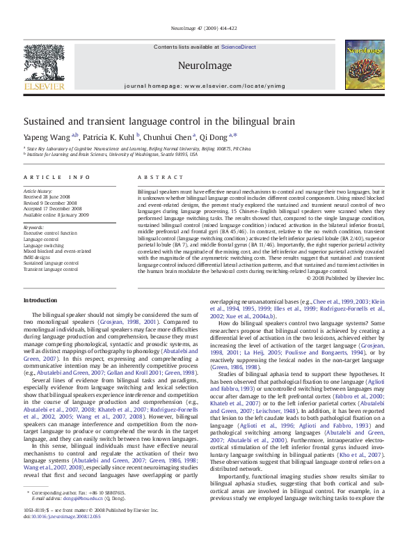 (PDF) Sustained and transient language control in the bilingual brain