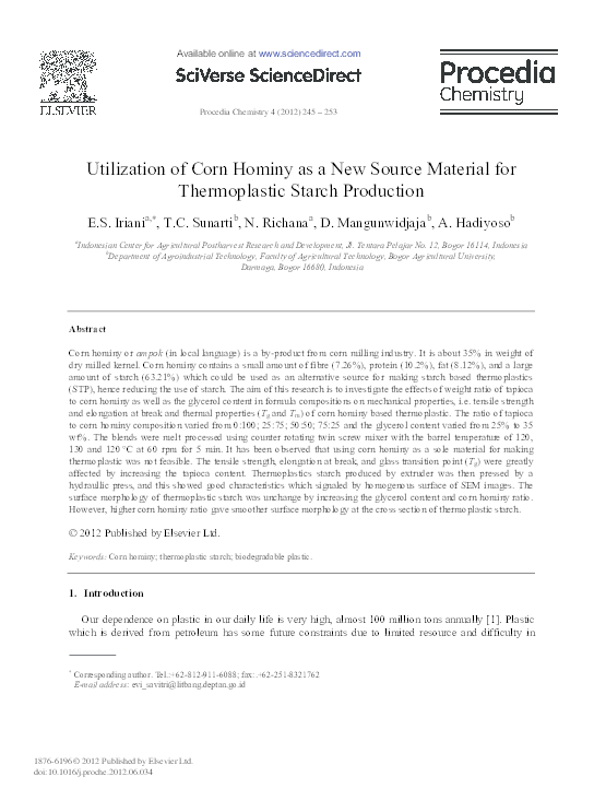 (PDF) Utilization of Corn Hominy as a New Source Material for ...