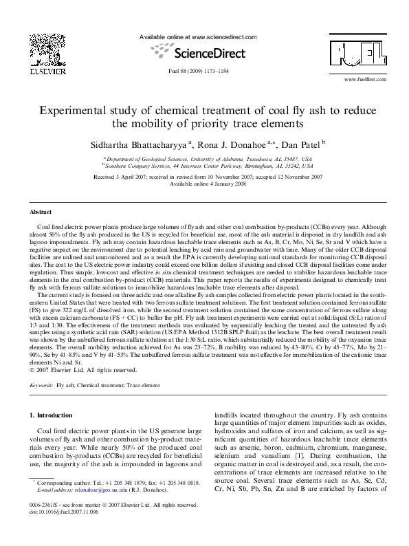 (PDF) Experimental study of chemical treatment of coal fly ash to ...